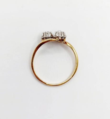 Bague 57.5 Bague Toi et Moi ancienne en or 18k et diamants taille ancienne 58 Facettes A06645