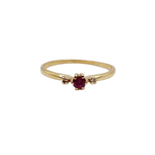 Bague 57.5 Bague vintage en or jaune 18k avec rubis et diamants 58 Facettes A06646
