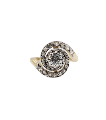Bague 49 Bague tourbillon antique en or 18k, platine et diamants (vers 1900) 58 Facettes A06656