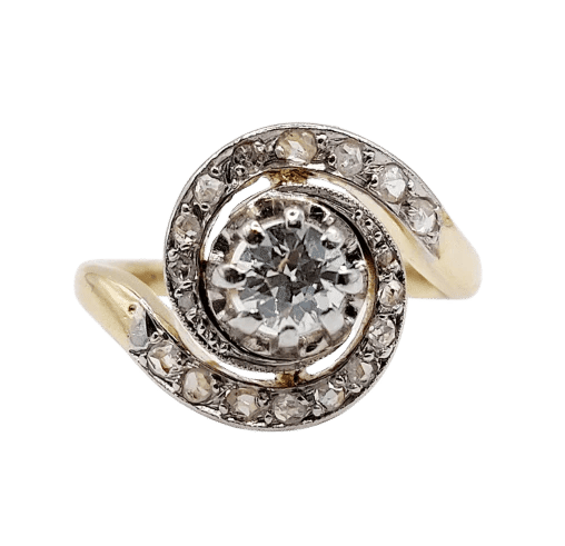 Bague 49 Bague tourbillon antique en or 18k, platine et diamants (vers 1900) 58 Facettes A06656