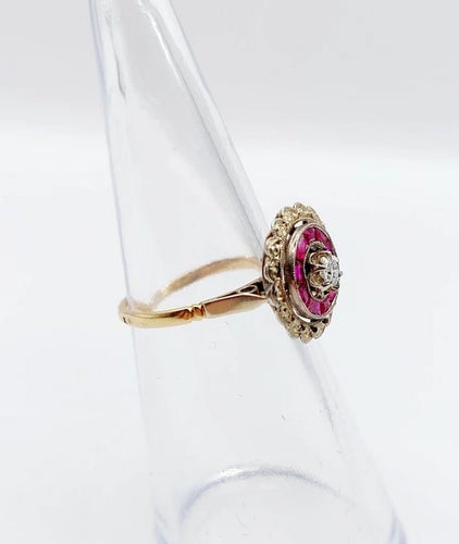 Bague 48 Bague fleur Art déco en or rose 18k avec diamant et rubis synthétiques 58 Facettes A04432