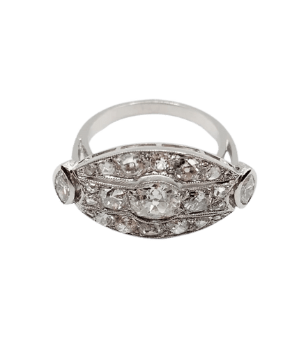 Bague 54.5 Bague Art déco marquise inversée en or 18K et diamants taille ancienne 58 Facettes A06662