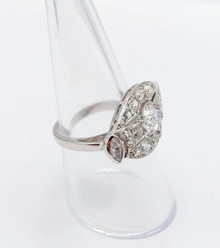 Bague 54.5 Bague Art déco marquise inversée en or 18K et diamants taille ancienne 58 Facettes A06662