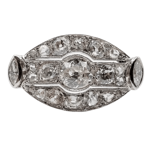 Bague 54.5 Bague Art déco marquise inversée en or 18K et diamants taille ancienne 58 Facettes A06662