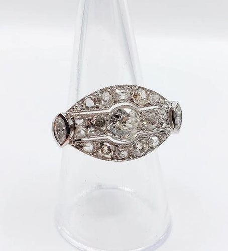Bague 54.5 Bague Art déco marquise inversée en or 18K et diamants taille ancienne 58 Facettes A06662