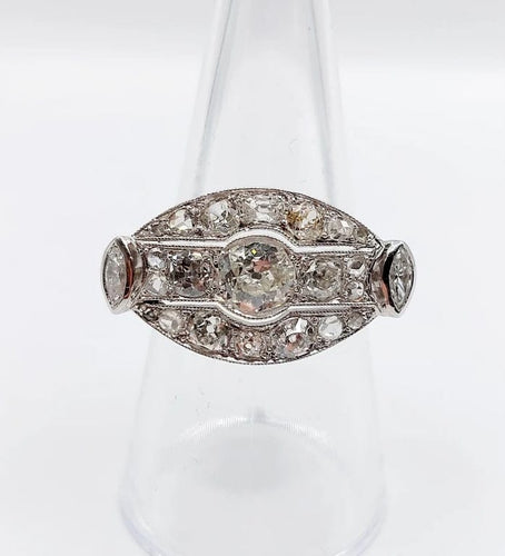 Bague 54.5 Bague Art déco marquise inversée en or 18K et diamants taille ancienne 58 Facettes A06662