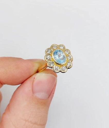 Bague 58 Bague marguerite vintage en or 18k avec spinelle bleu et diamants 58 Facettes A03969