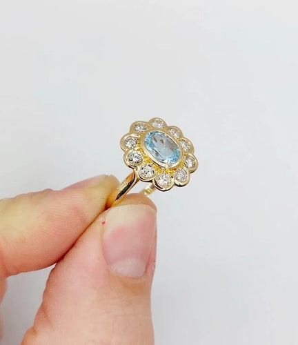 Bague 58 Bague marguerite vintage en or 18k avec spinelle bleu et diamants 58 Facettes A03969