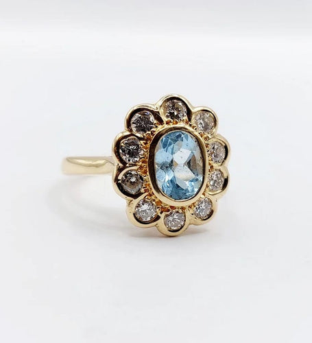 Bague 58 Bague marguerite vintage en or 18k avec spinelle bleu et diamants 58 Facettes A03969
