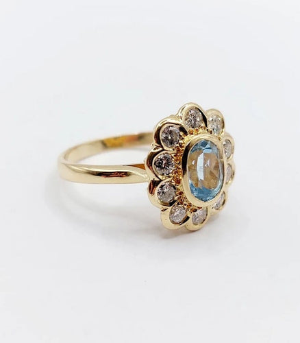 Bague 58 Bague marguerite vintage en or 18k avec spinelle bleu et diamants 58 Facettes A03969