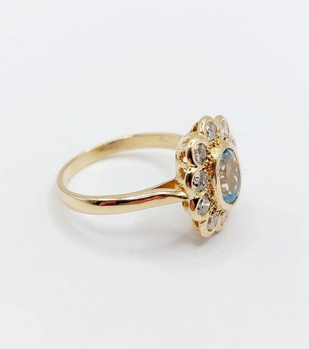 Bague 58 Bague marguerite vintage en or 18k avec spinelle bleu et diamants 58 Facettes A03969