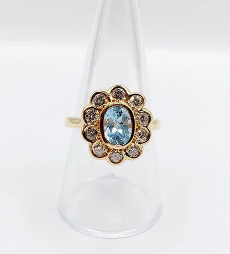 Bague 58 Bague marguerite vintage en or 18k avec spinelle bleu et diamants 58 Facettes A03969