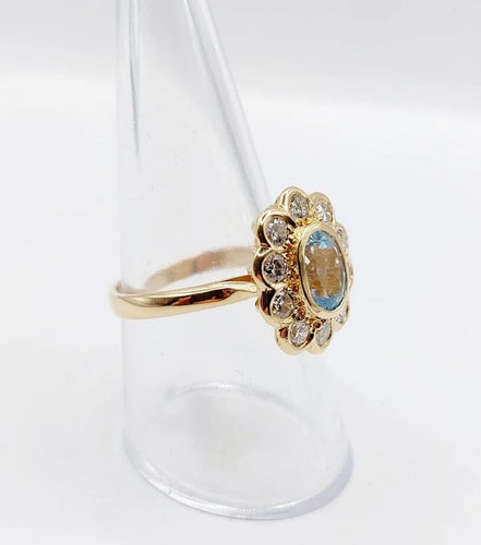 Bague 58 Bague marguerite vintage en or 18k avec spinelle bleu et diamants 58 Facettes A03969