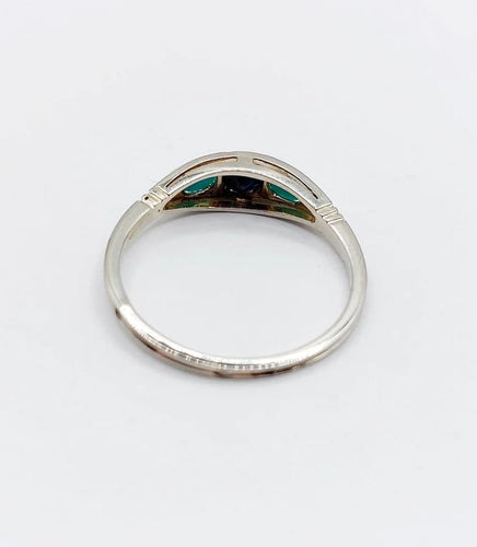 Bague 58 Bague jarretière Art déco en or blanc 18k, saphir et turquoises 58 Facettes A04043