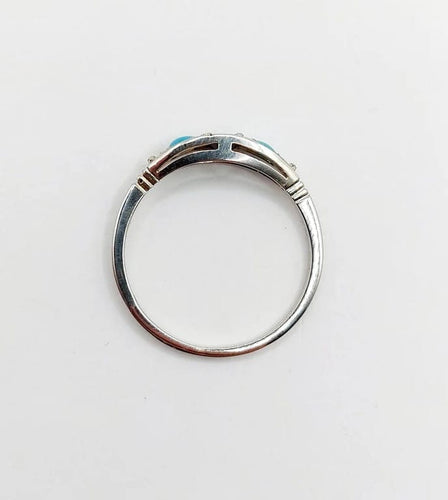 Bague 58 Bague jarretière Art déco en or blanc 18k, saphir et turquoises 58 Facettes A04043