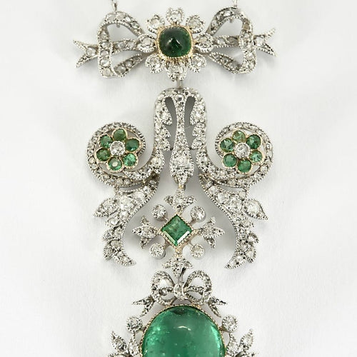 Collier Collier Guirlandes Belle Époque en platine et or jaune, émeraudes et diamants 58 Facettes CAN1616X3