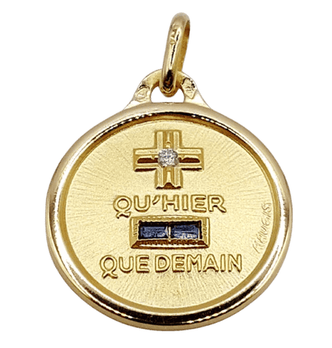 Pendentif AUGIS - Pendentif Médaille d’Amour en or jaune 18k, saphir et diamant 58 Facettes J10720X000