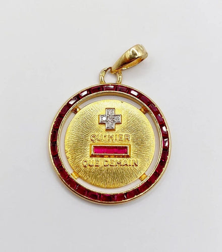 Pendentif Augis - Pendentif médaille d’amour en or jaune 18k, diamants et rubis 58 Facettes A04060