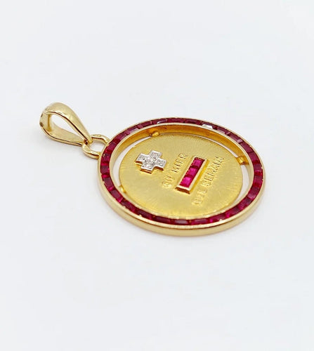 Pendentif Augis - Pendentif médaille d’amour en or jaune 18k, diamants et rubis 58 Facettes A04060