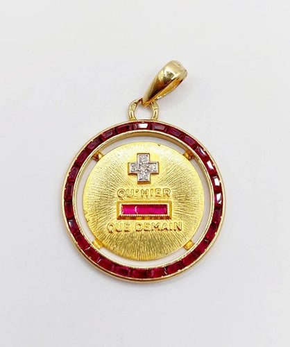 Pendentif Augis - Pendentif médaille d’amour en or jaune 18k, diamants et rubis 58 Facettes A04060