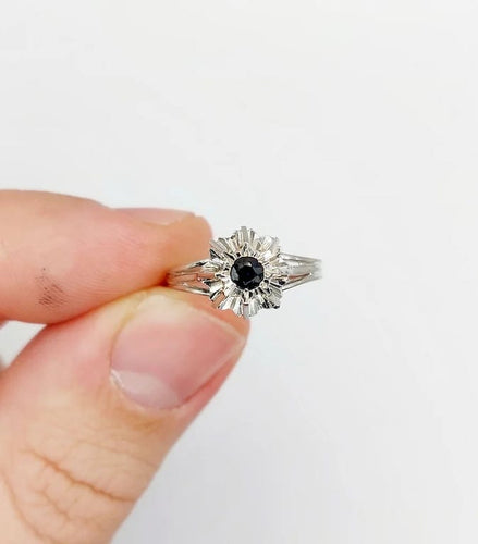 Bague 52 Bague solitaire Art déco en or blanc 18k avec saphir naturel 58 Facettes A04451