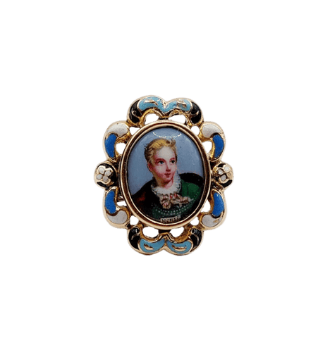 Bague 50 Bague marquise victorienne en or rose 18k à miniature émaillée (vers 1880) 58 Facettes A05021
