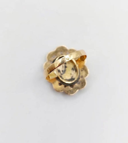 Bague 50 Bague marquise victorienne en or rose 18k à miniature émaillée (vers 1880) 58 Facettes A05021
