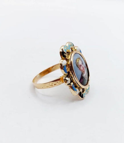 Bague 50 Bague marquise victorienne en or rose 18k à miniature émaillée (vers 1880) 58 Facettes A05021