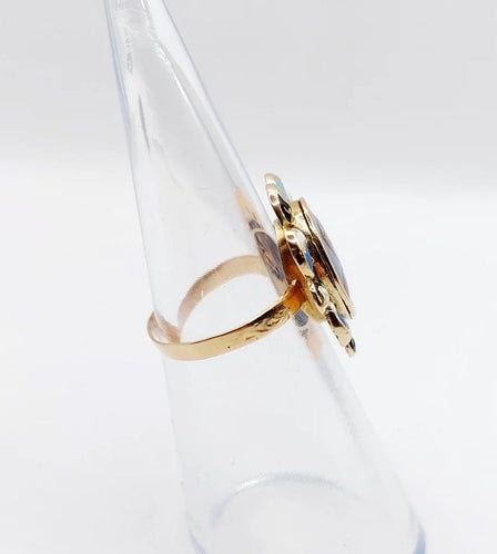Bague 50 Bague marquise victorienne en or rose 18k à miniature émaillée (vers 1880) 58 Facettes A05021