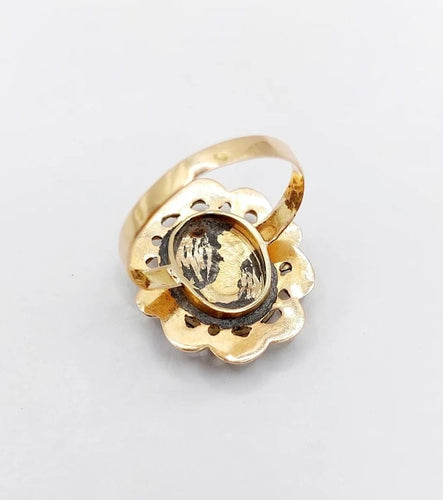 Bague 50 Bague marquise victorienne en or rose 18k à miniature émaillée (vers 1880) 58 Facettes A05021