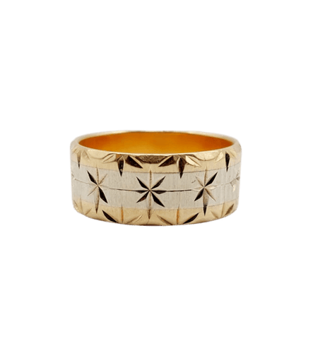 Bague 56 Bague jonc alliance ciselée en or rose et gris 18k 58 Facettes A05173
