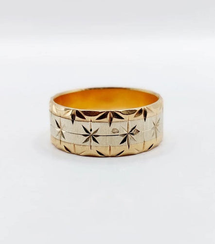 Bague 56 Bague jonc alliance ciselée en or rose et gris 18k 58 Facettes A05173