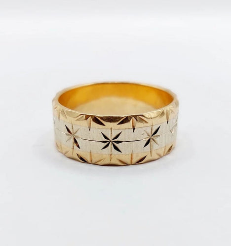 Bague 56 Bague jonc alliance ciselée en or rose et gris 18k 58 Facettes A05173