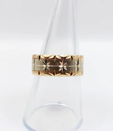 Bague 56 Bague jonc alliance ciselée en or rose et gris 18k 58 Facettes A05173