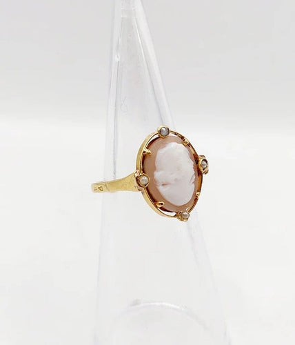 Bague 48 Bague antique camée sur coquille en or jaune 18k et perles 58 Facettes A03122