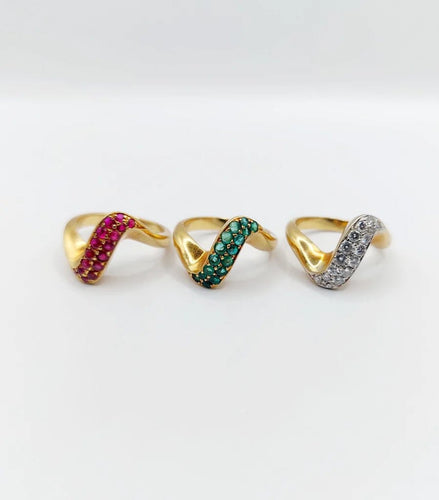 Bague 49 Trilogie - Bagues jonc vintage en or 18k avec diamants, émeraude et rubis 58 Facettes A04056-7-8