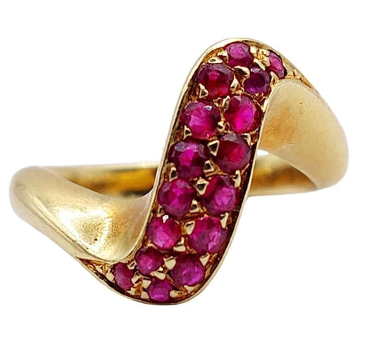 Bague 49 Bague jonc vintage en or jaune 18k pavée de rubis 58 Facettes A04058