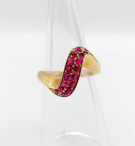 Bague 49 Bague jonc vintage en or jaune 18k pavée de rubis 58 Facettes A04058