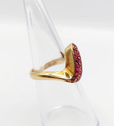 Bague 49 Bague jonc vintage en or jaune 18k pavée de rubis 58 Facettes A04058