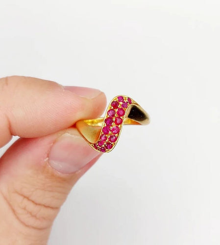 Bague 49 Bague jonc vintage en or jaune 18k pavée de rubis 58 Facettes A04058