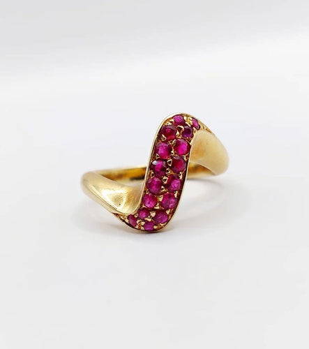 Bague 49 Bague jonc vintage en or jaune 18k pavée de rubis 58 Facettes A04058