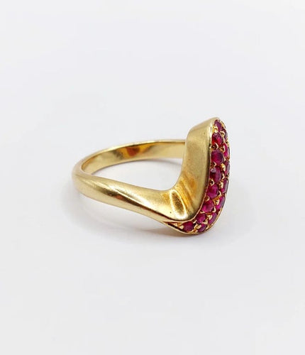Bague 49 Bague jonc vintage en or jaune 18k pavée de rubis 58 Facettes A04058