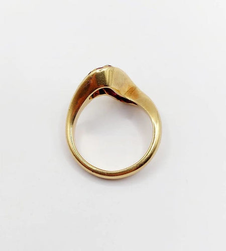 Bague 49 Bague jonc vintage en or jaune 18k pavée de rubis 58 Facettes A04058
