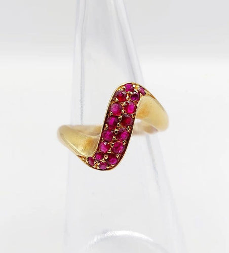 Bague 49 Bague jonc vintage en or jaune 18k pavée de rubis 58 Facettes A04058