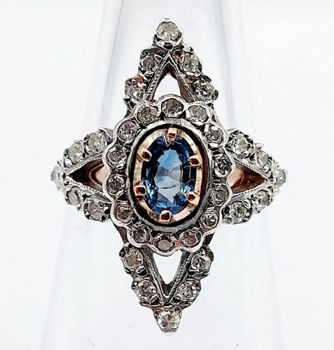 Bague 50 Bague marquise victorienne en or rose 18k et argent, saphir et diamants 58 Facettes A01237