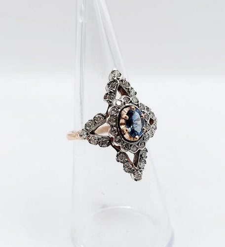 Bague 50 Bague marquise victorienne en or rose 18k et argent, saphir et diamants 58 Facettes A01237
