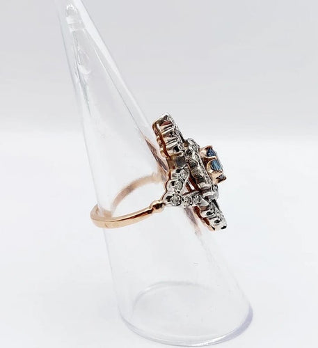 Bague 50 Bague marquise victorienne en or rose 18k et argent, saphir et diamants 58 Facettes A01237