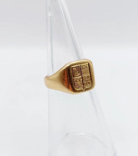 Bague 48 Chevalière antique - Bague chevalière en or jaune 18k aux armoiries françaises 58 Facettes A03321