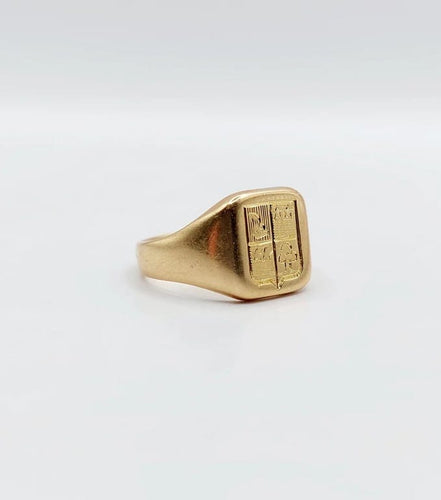 Bague 48 Chevalière antique - Bague chevalière en or jaune 18k aux armoiries françaises 58 Facettes A03321
