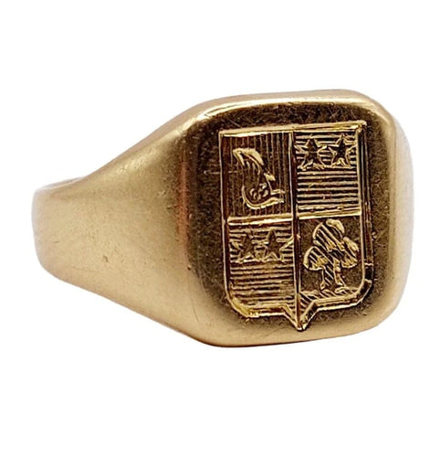 Bague 48 Chevalière antique - Bague chevalière en or jaune 18k aux armoiries françaises 58 Facettes A03321